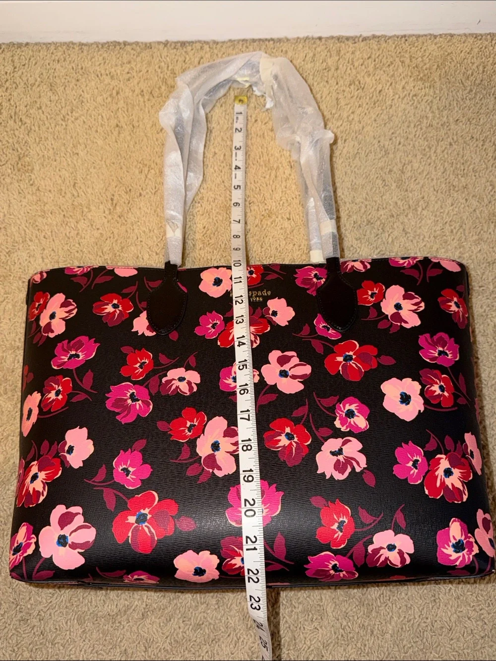 kate spade Black Floral Tote Bag - Pink & Red Flowers